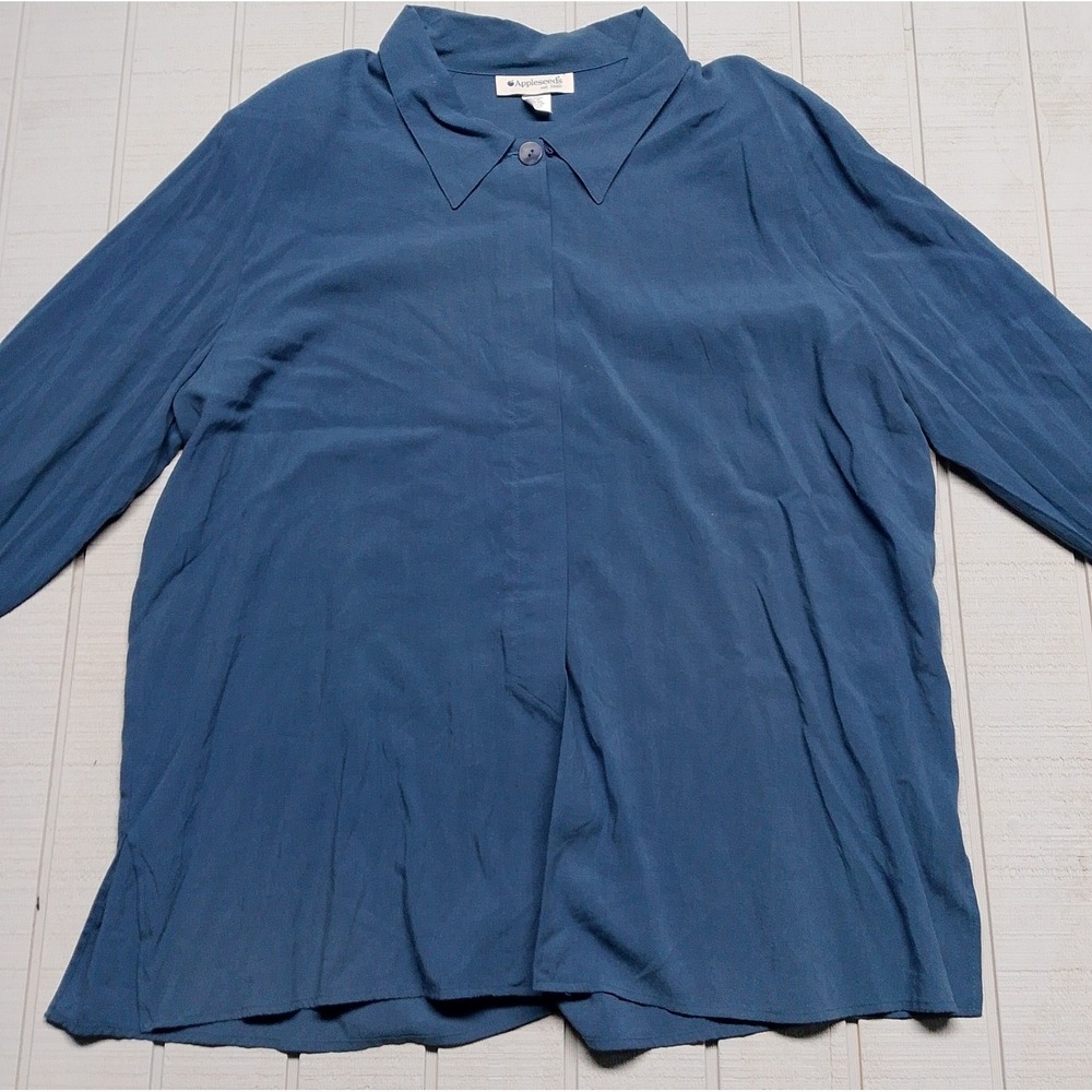 New Appleseed's Long Sleeve Shirt Women's Size 2X Blue Buttoned Padded Shoulders